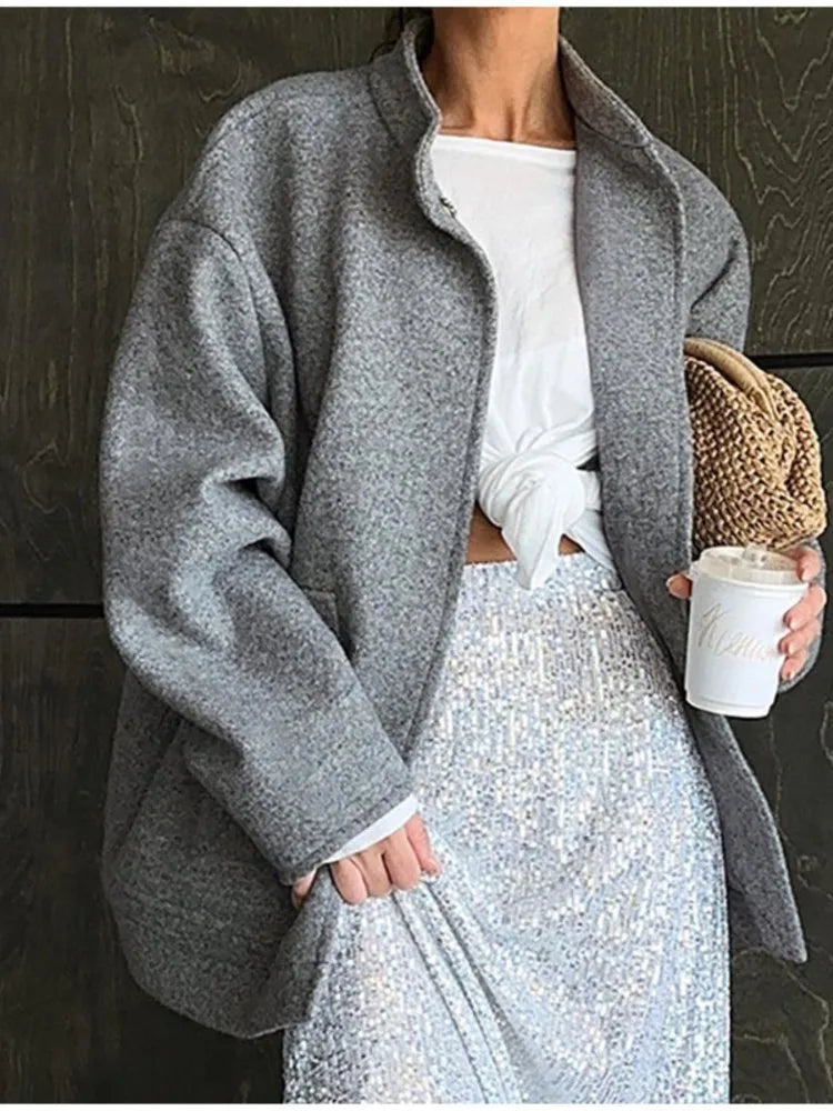 Advbridge Loose Woolen Blends Big Pockets Autumn Jacket Women Long Sleeve Elegant Single Breasted Lady Grey Commuter Street Coat Hoodie Zip-Up Jacket Button-Up Jacket Advbridge Loose Woolen Blends Big Pockets Autumn Jacket Women Long Sleeve Elegant Single Breasted Lady Grey Commuter Street Coat Hoodie Zip-Up Jacket Button-Up Jacket