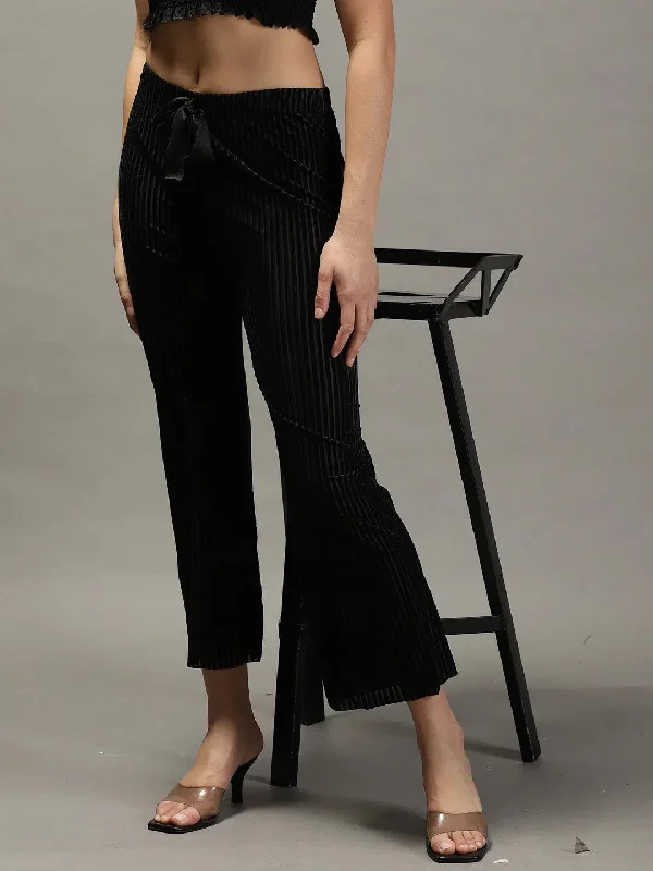 Women's Black Solid Parallel Trouser-GF-20-Black Trousers Recommended Stylist