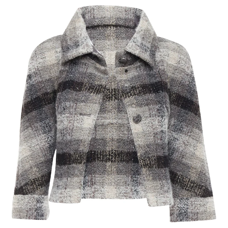 Chanel Fantasy tweed checked sequinned wool crop jacket Elasticated Jacket Padded Jacket Insulated Jacket Chanel Fantasy tweed checked sequinned wool crop jacket Elasticated Jacket Padded Jacket Insulated Jacket