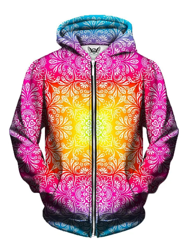 Florally Rainbow Paisley Mandala Zip-Up Hoodie Graphic Hoodie Design Print