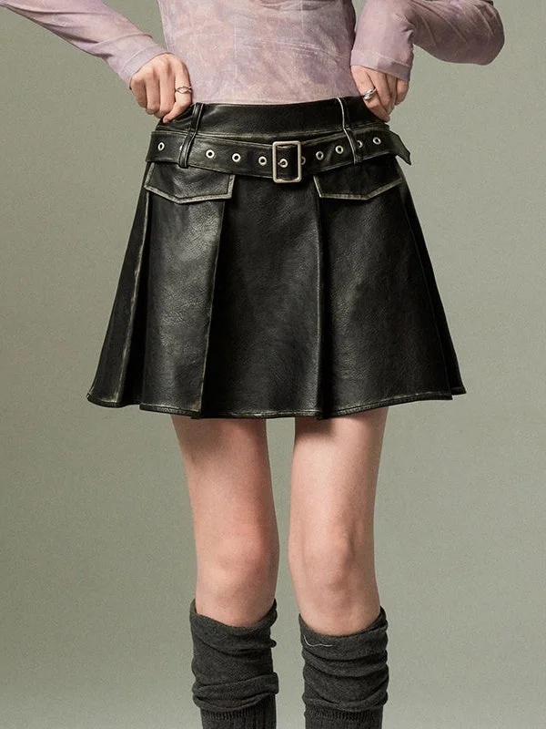 Vintage Pleated Leather Skirt lace skirt elegant