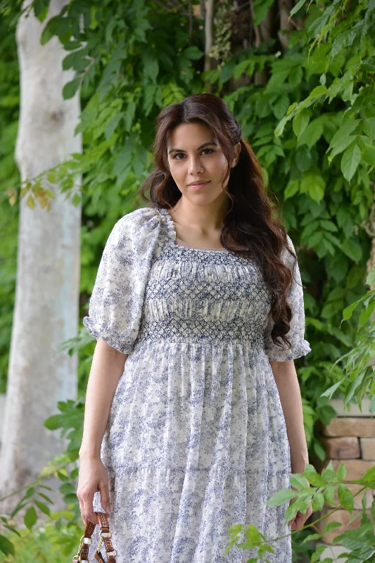 Alyssa Navy Toile Embroidered Dress