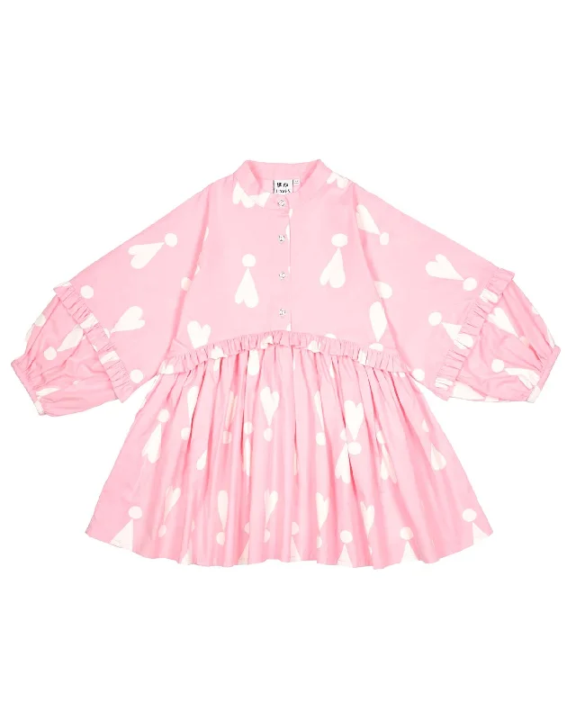 BEAU LOVES  "I see you" Rose Pink Exclamation Hearts Buttoned Dress