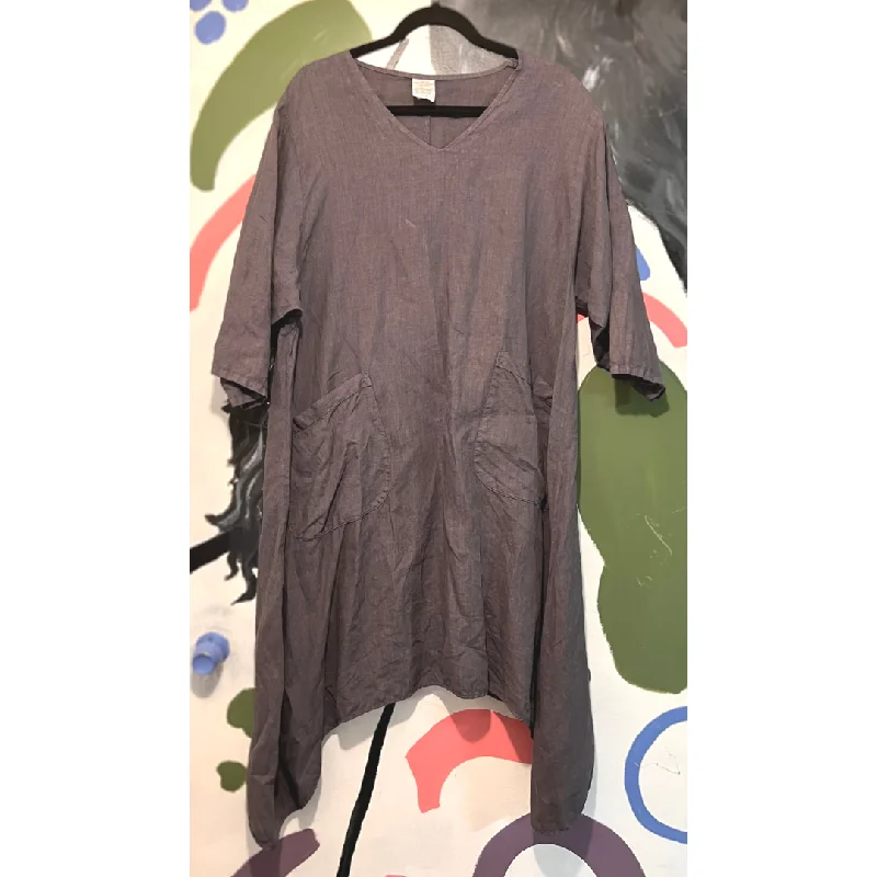grey linen dress with pockets - XL