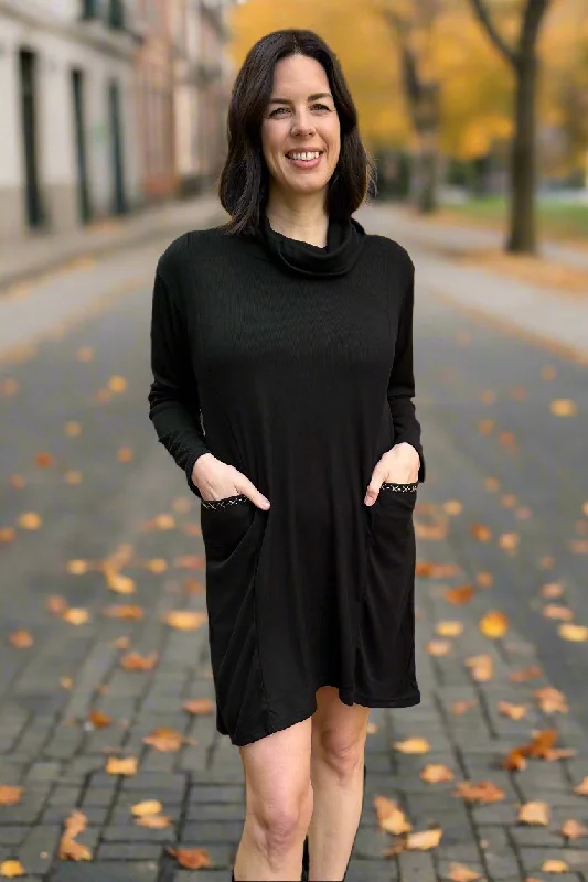 Cowl Neck Casual Dress - Black