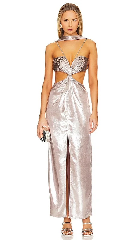 Cult Gaia Cody Gown in Metallic Silver