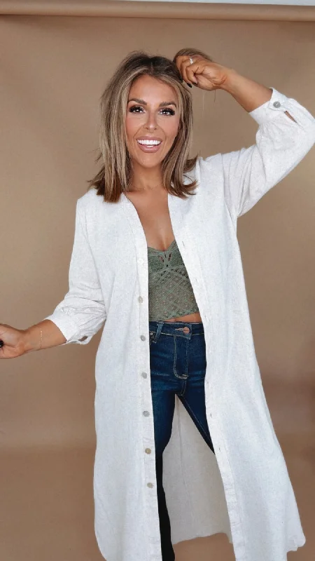V Neck Button Down Linen Dress
