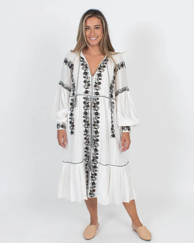Embroidered Drawstring Tie Dress