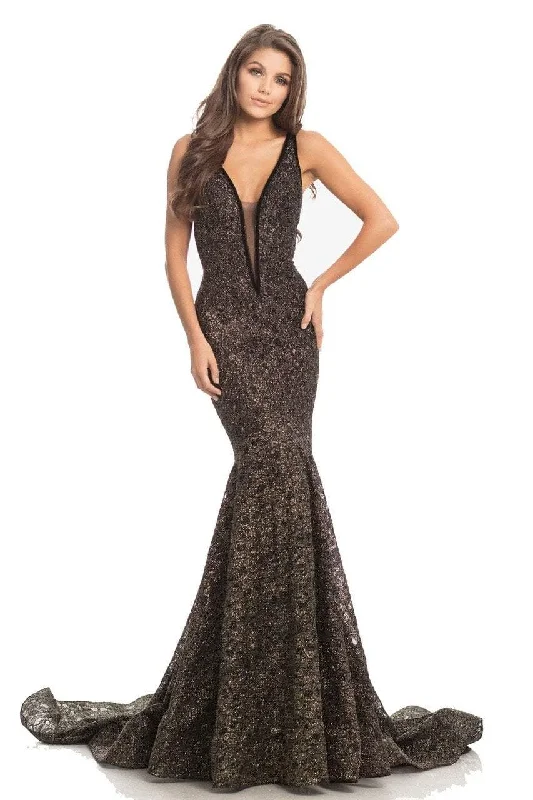 Johnathan Kayne - Deep V-Neck Glitter Lace Gown 8218SC