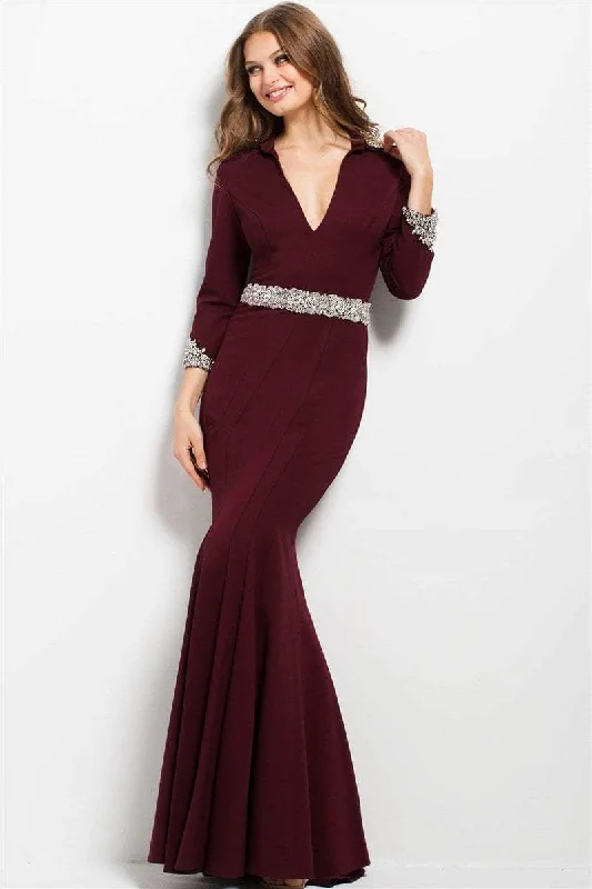 Jovani - 52091SC Seamed Plunging V-Neck Trumpet Evening Gown