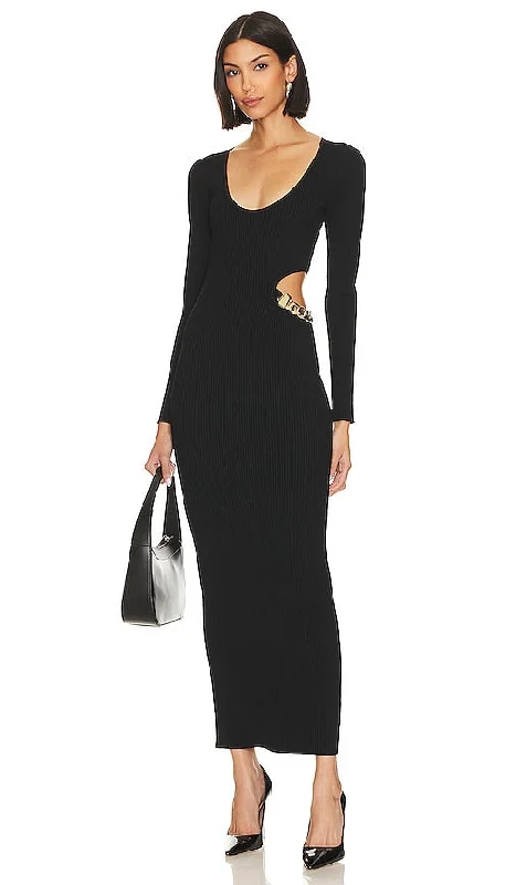 L'AGENCE Sloane Chain Cutout Knit Dress in Black
