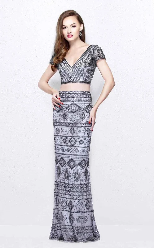 Primavera Couture - 1864SC Fully Sequin Two Piece Sheath Gown