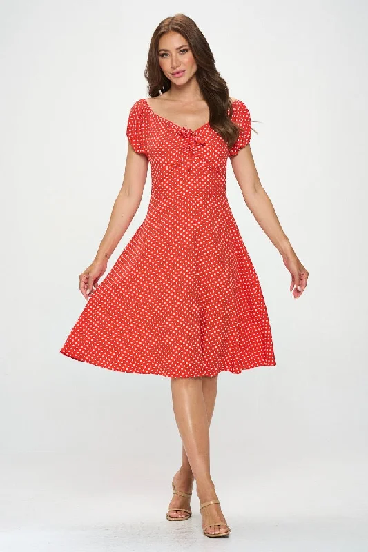 Red Polka Dot Print Dress