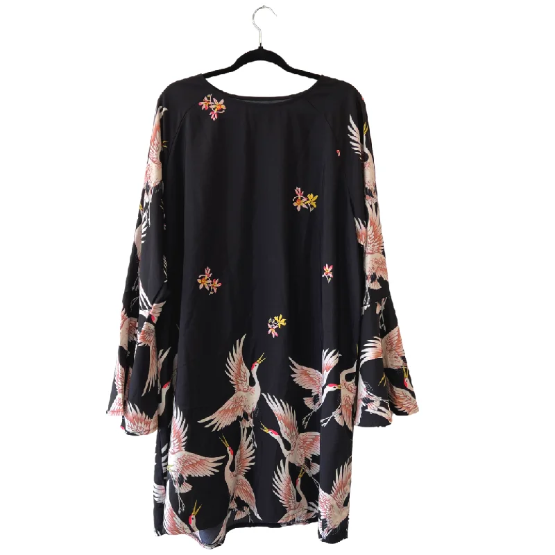 heron-print long-sleeve dress - 1X