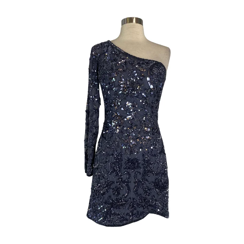 SHERRI HILL Style 55112 Short One Sleeve Gown Gunmetal Size 2
