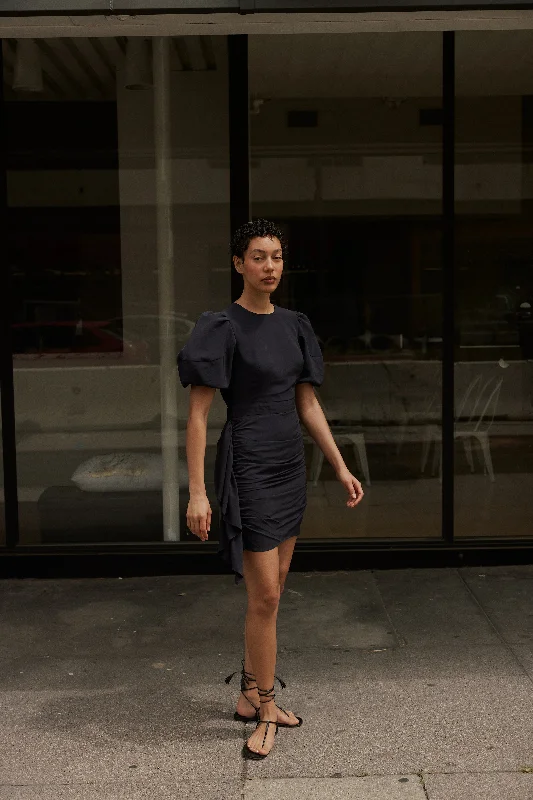 Crepe De Chine Pia Dress | Black Crepe De Chine