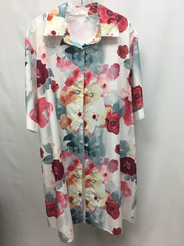 Size 4XL White/Multi 3/4 Sleeve Dress