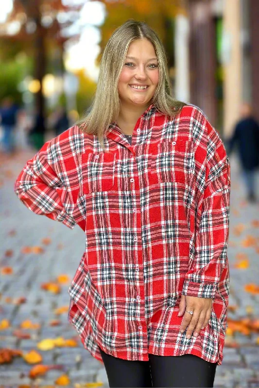 Washed Plaid Oversized Boxy Button Down Dress