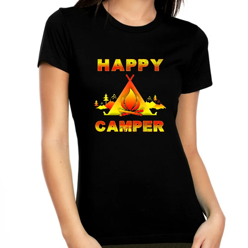 Camping Shirt for Women - Camping Clothes for Women - Happy Camper Camping Shirts for Women Funny Fashionable Trendy Casual