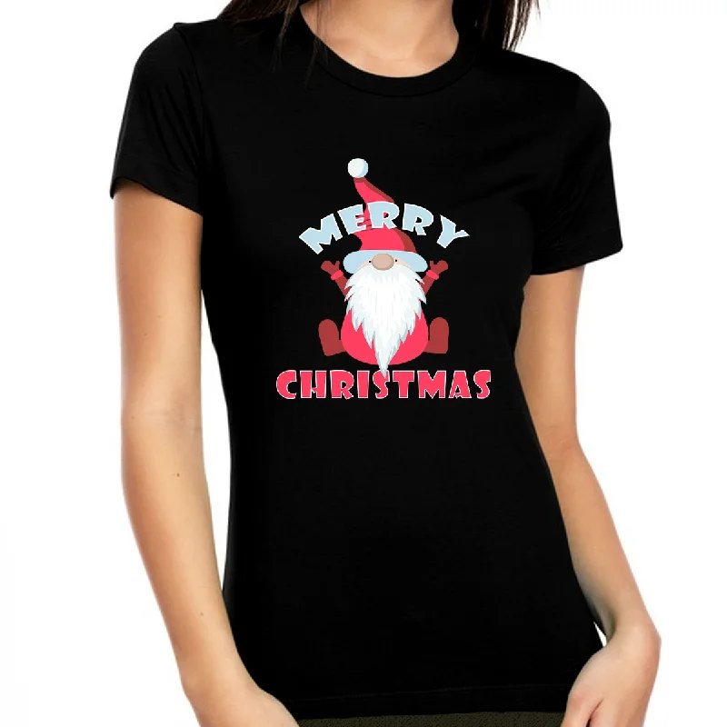 Cute Christmas Shirts for Women Cute Christmas Outfits for Women Cute Gnome Merry Christmas Shirt Polka Dot Checkered Tartan
