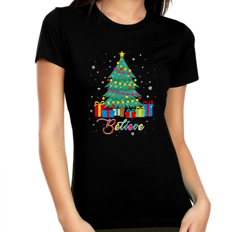 Cute Christmas Shirts for Women Matching Christmas Shirts for Women Christmas Tree Believe Shirt Spandex Blend Rayon Blend Denim Blend Cute Christmas Shirts for Women Matching Christmas Shirts for Women Christmas Tree Believe Shirt Spandex Blend Rayon Blend Denim Blend