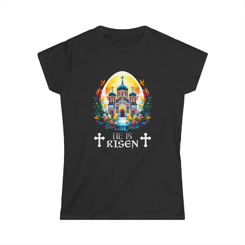 Easter Christian He Is Risen Resurrection Orthodox Easter Womens Shirt Casual Formal Business Easter Christian He Is Risen Resurrection Orthodox Easter Womens Shirt Casual Formal Business