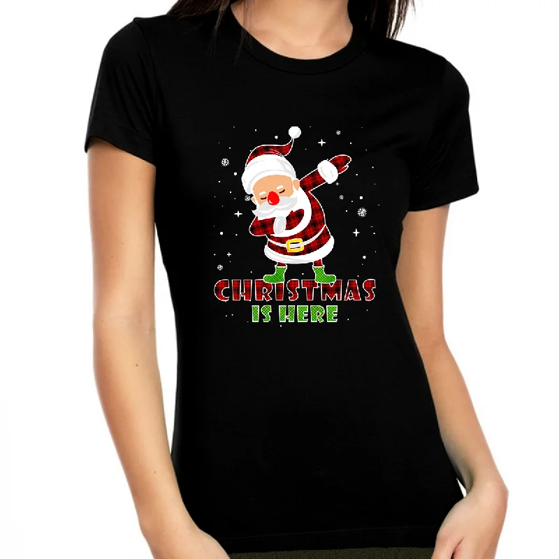 Funny Christmas Shirts for Women Fun Christmas Outfits for Women Christmas is Here Plaid Shirt Striped Floral Plaid