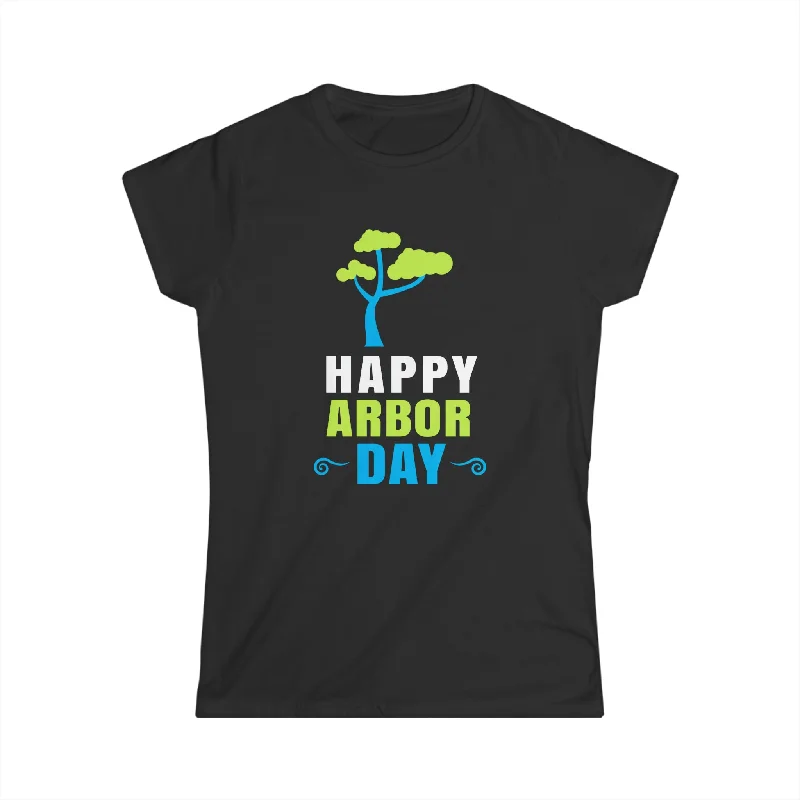Happy Arbor Day Shirt Earth Day Plant Trees Tree Hugger Womens Shirts V-Neck T-Shirt Long Sleeve Cotton