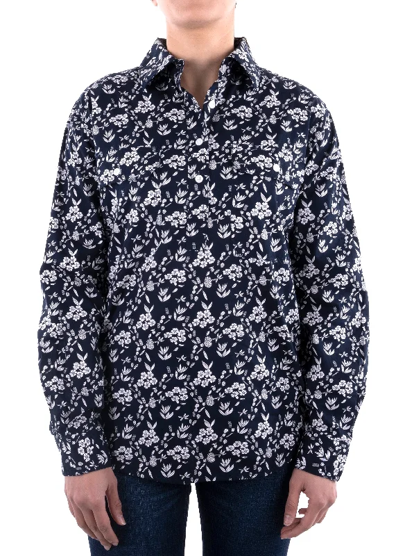 Hard Slog Ladies Cassidy Half Placket L/S Shirt - Navy - H3W2101173 V-Neck T-Shirt Long Sleeve Cotton Hard Slog Ladies Cassidy Half Placket L/S Shirt - Navy - H3W2101173 V-Neck T-Shirt Long Sleeve Cotton
