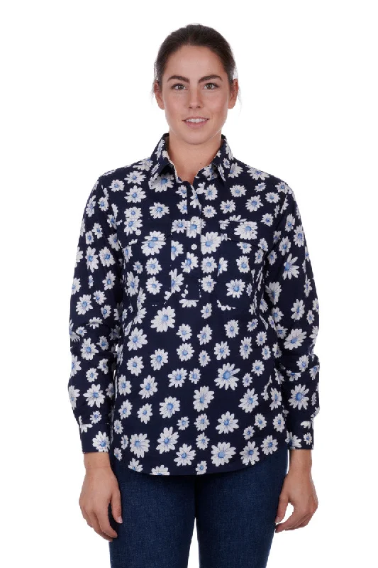 Hard Slog Ladies Dian Half Placket L/S Shirt - Navy - H3S2101177 Boxy Fit Fitted Loose Hard Slog Ladies Dian Half Placket L/S Shirt - Navy - H3S2101177 Boxy Fit Fitted Loose