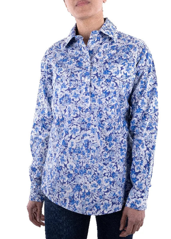 Hard Slog Ladies Dottie Half Placket L/S Shirt - Blue - H3W2101203 Ribbed T-Shirt High Neck Heavyweight Hard Slog Ladies Dottie Half Placket L/S Shirt - Blue - H3W2101203 Ribbed T-Shirt High Neck Heavyweight