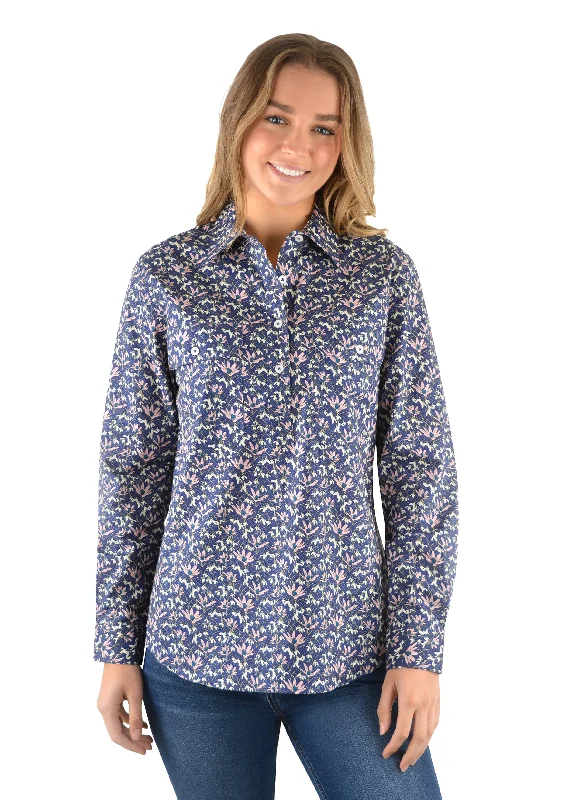 Hard Slog Ladies Emily Print Half Placket L/S Shirt - Navy - H2W2101047 Asymmetrical Pockets Print Hard Slog Ladies Emily Print Half Placket L/S Shirt - Navy - H2W2101047 Asymmetrical Pockets Print