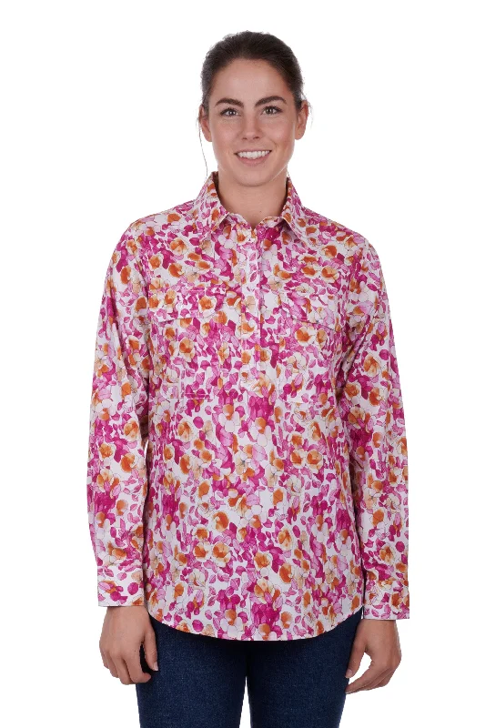 Hard Slog Ladies Keturah Half Placket L/S Shirt - Pink - H3S2101147 Solid Color Striped Floral Hard Slog Ladies Keturah Half Placket L/S Shirt - Pink - H3S2101147 Solid Color Striped Floral