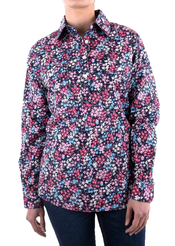 Hard Slog Ladies Liberty Half Placket L/S Shirt - Navy - H3W2101168 Plaid T-Shirt Polka Dot Checkered Hard Slog Ladies Liberty Half Placket L/S Shirt - Navy - H3W2101168 Plaid T-Shirt Polka Dot Checkered