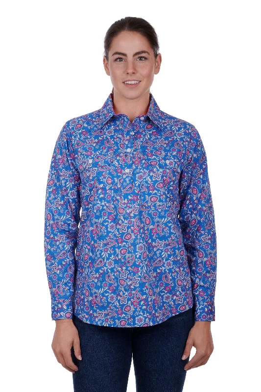 Hard Slog Ladies Luisa Half Placket L/S Shirt - Blue - H3S2101173 Welt Pockets Slit Pockets Hard Slog Ladies Luisa Half Placket L/S Shirt - Blue - H3S2101173 Welt Pockets Slit Pockets