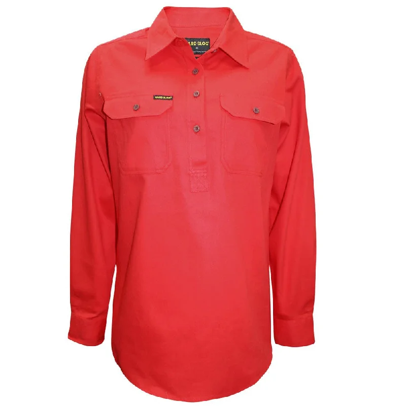 Hard Slog Ladies Half Placket L/S Shirt - Red Poppy Lace Blend Ribbed Blend Corduroy Blend Hard Slog Ladies Half Placket L/S Shirt - Red Poppy Lace Blend Ribbed Blend Corduroy Blend