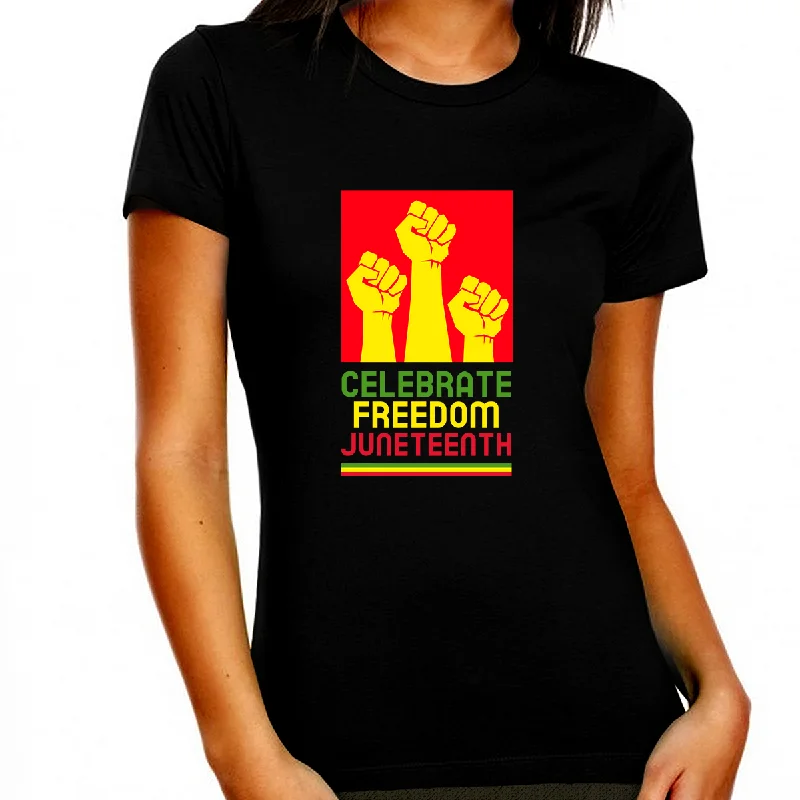 Black History T-shirt for Women Freedom Day Womens Black Pride Tee Lace Blend Ribbed Blend Corduroy Blend