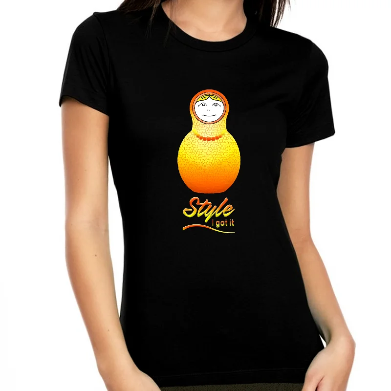 Russian Shirts for Women - Russian Style Nesting Doll Matrioshka Russian Graphic Tees Boxy Fit Fitted Loose Russian Shirts for Women - Russian Style Nesting Doll Matrioshka Russian Graphic Tees Boxy Fit Fitted Loose