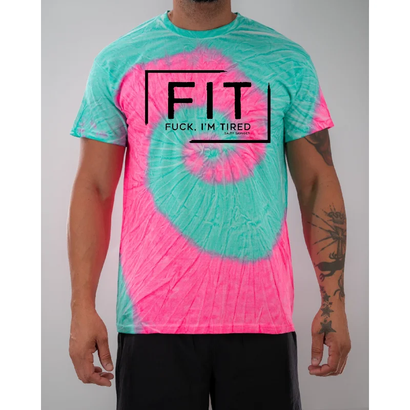 Salty Savage Unisex "FIT Fuck, I’m Tired" Spiral Tie Dye Tee Anti-Shrink Durable Soft Salty Savage Unisex "FIT Fuck, I’m Tired" Spiral Tie Dye Tee Anti-Shrink Durable Soft