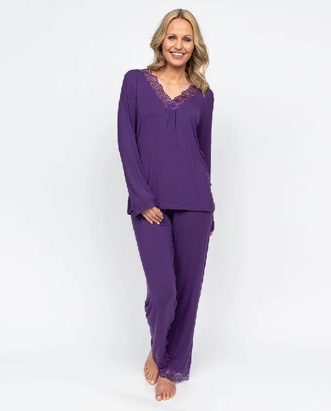 Elsie Womens Lace Detail Jersey Pyjama Set Halter Neck Jersey Tee